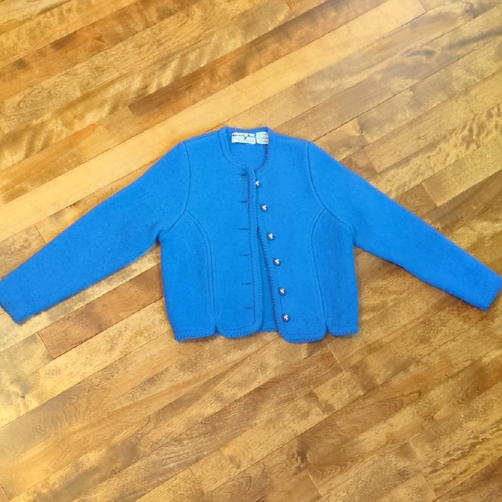 Vintage Girl's Boiled Wool Cardigan, Chanel Style Size 4 (100% wool)